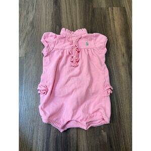Ralph Lauren Pink One Piece Bubble Ruffle Pony Baby Girl Size 9M 100% Cotton